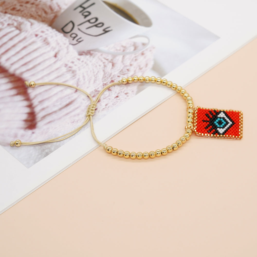 Retro Heart Shape Crown Eye Glass Copper Beaded Bracelets