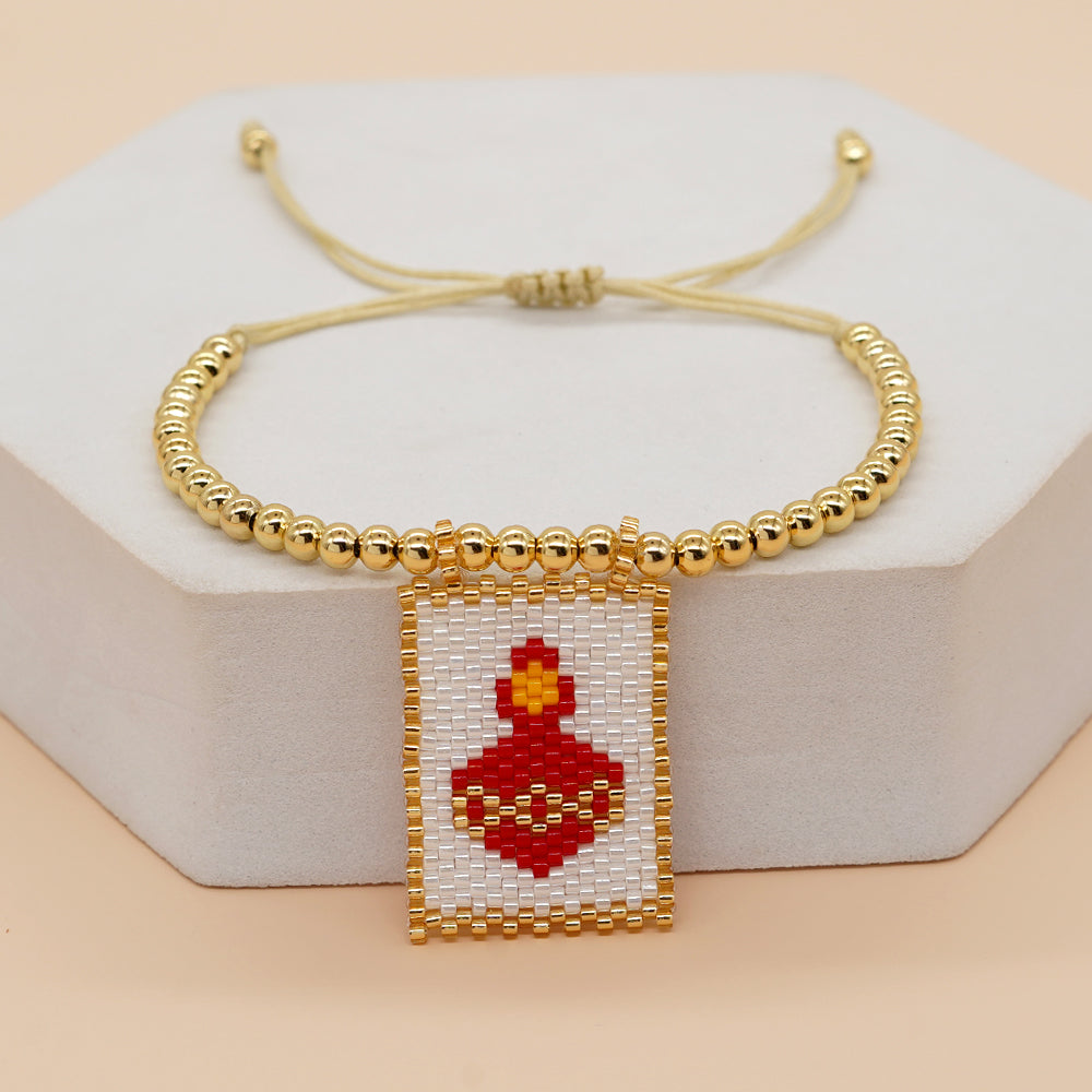 Retro Heart Shape Crown Eye Glass Copper Beaded Bracelets