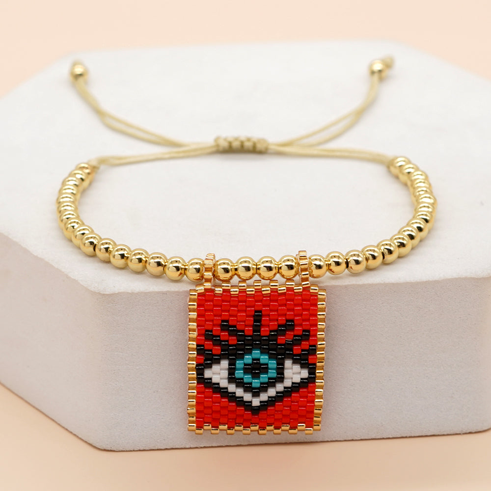 Retro Heart Shape Crown Eye Glass Copper Beaded Bracelets