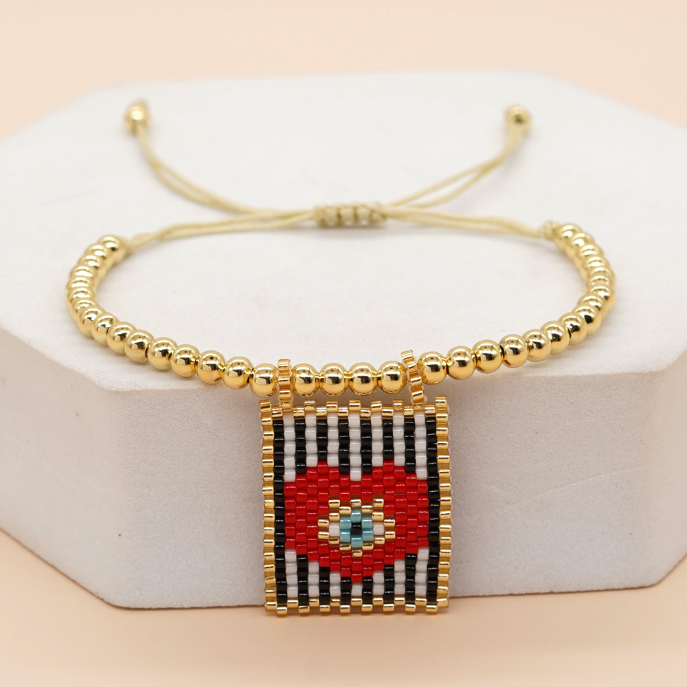 Retro Heart Shape Crown Eye Glass Copper Beaded Bracelets