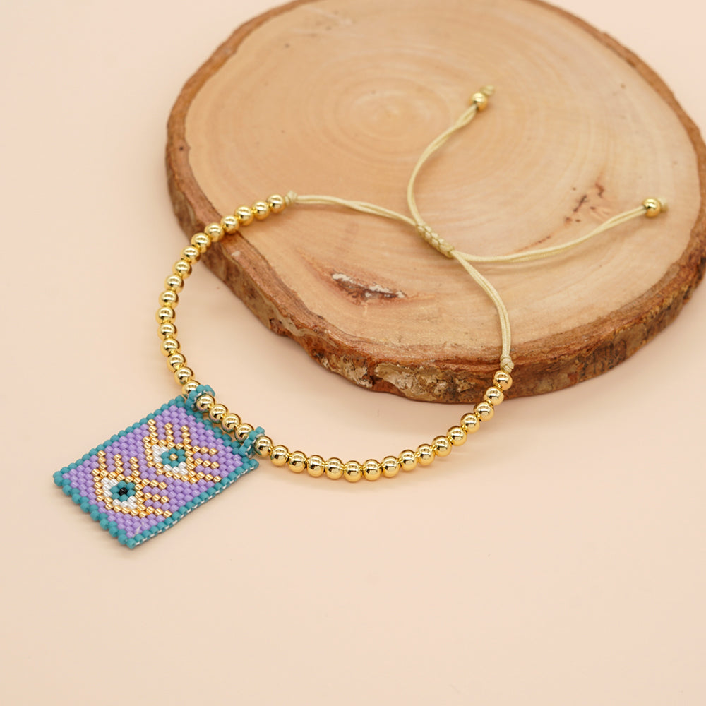Retro Heart Shape Crown Eye Glass Copper Beaded Bracelets