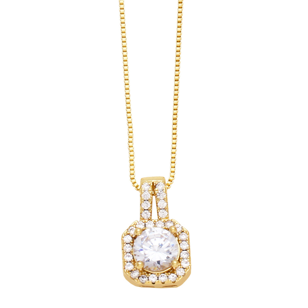 Simple Style Streetwear Square Copper Plating Inlay Zircon 18K Gold Plated Pendant Necklace