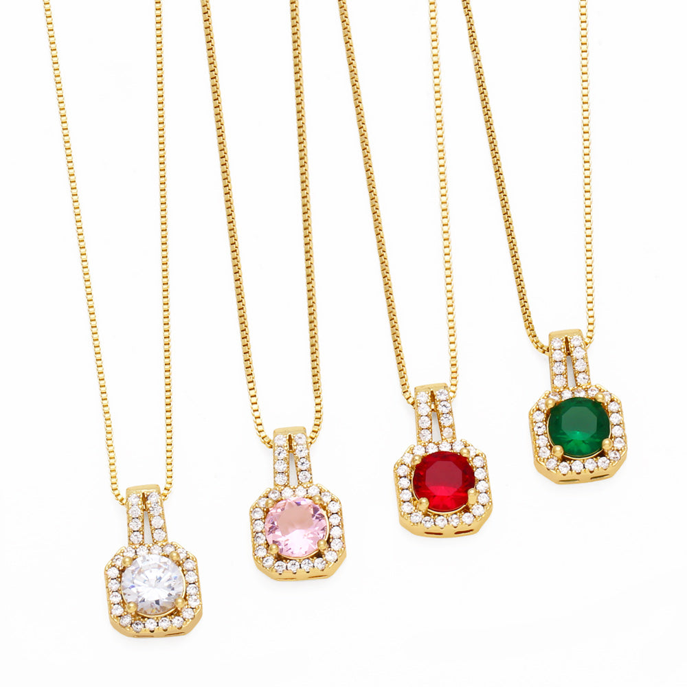 Simple Style Streetwear Square Copper Plating Inlay Zircon 18K Gold Plated Pendant Necklace