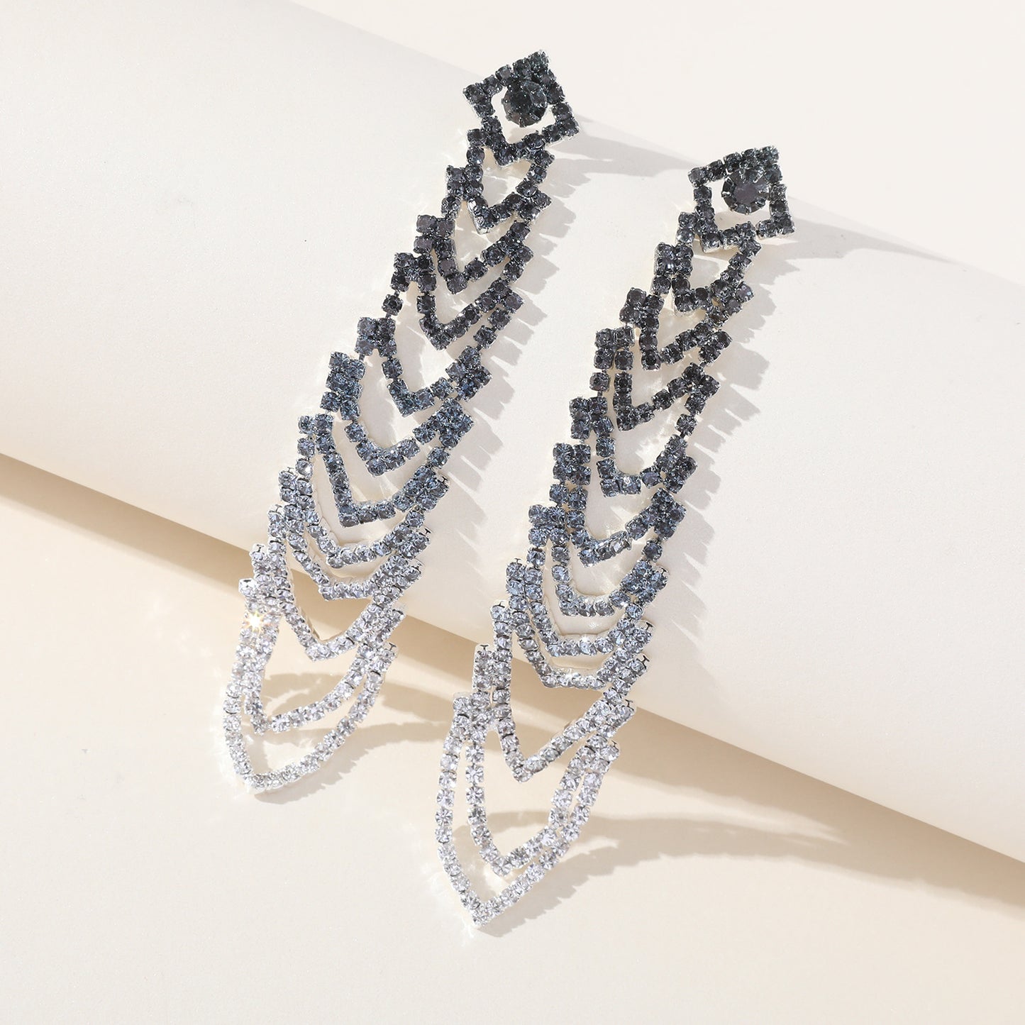 Lady Streetwear Geometric Tassel Rhinestone Drop Earrings, pack of 2 pairs