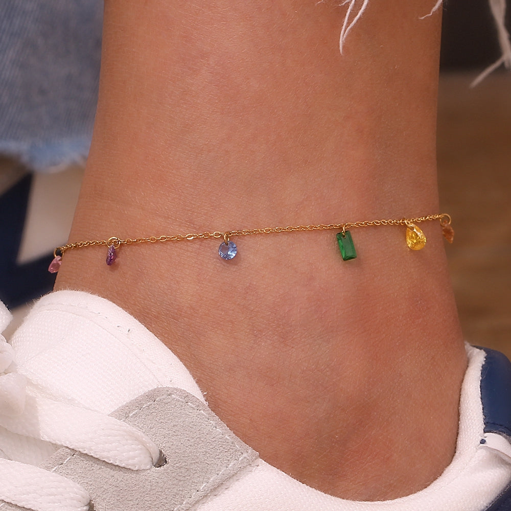 Sweet Stainless Steel Inlay Zircon Necklace, Bracelet and Anklet