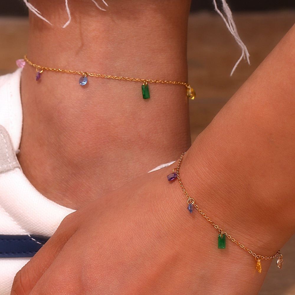 Sweet Stainless Steel Inlay Zircon Necklace, Bracelet and Anklet