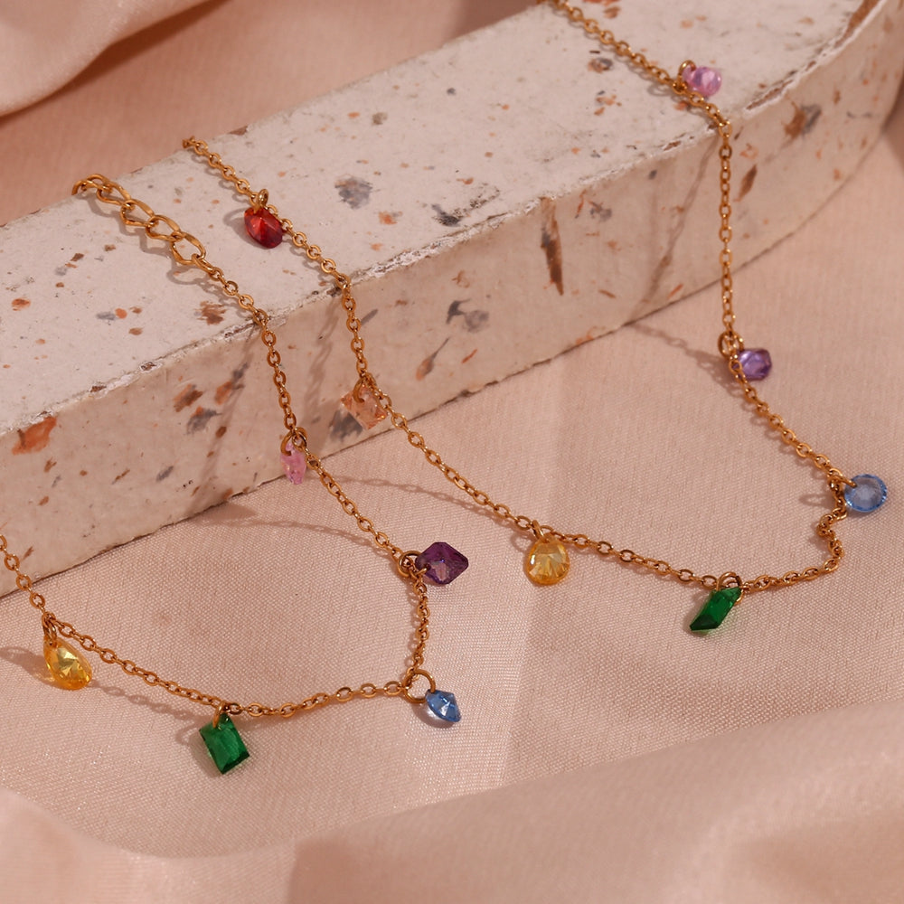 Sweet Stainless Steel Inlay Zircon Necklace, Bracelet and Anklet