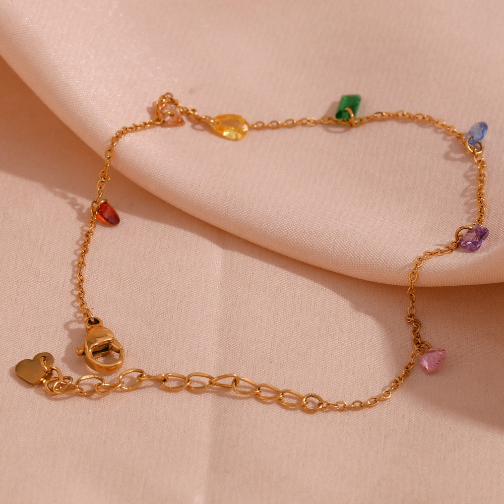 Sweet Stainless Steel Inlay Zircon Necklace, Bracelet and Anklet