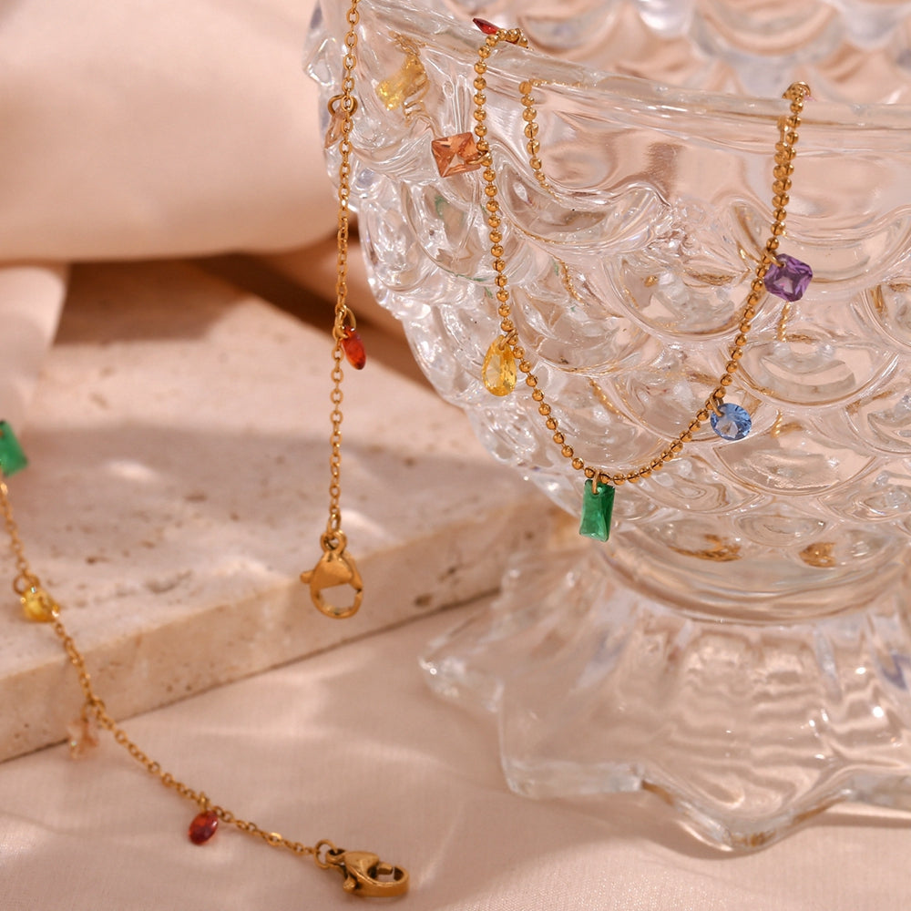 Sweet Stainless Steel Inlay Zircon Necklace, Bracelet and Anklet