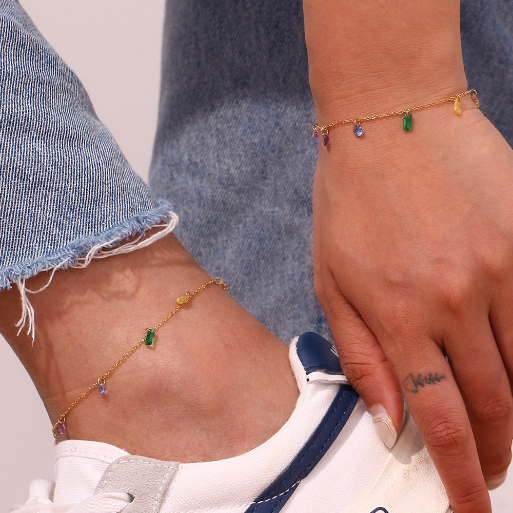 Sweet Stainless Steel Inlay Zircon Necklace, Bracelet and Anklet