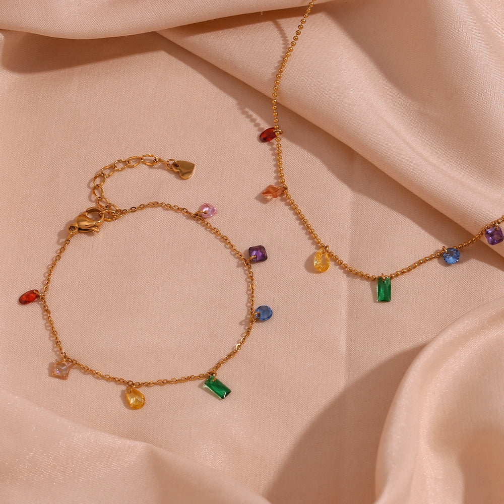 Sweet Stainless Steel Inlay Zircon Necklace, Bracelet and Anklet