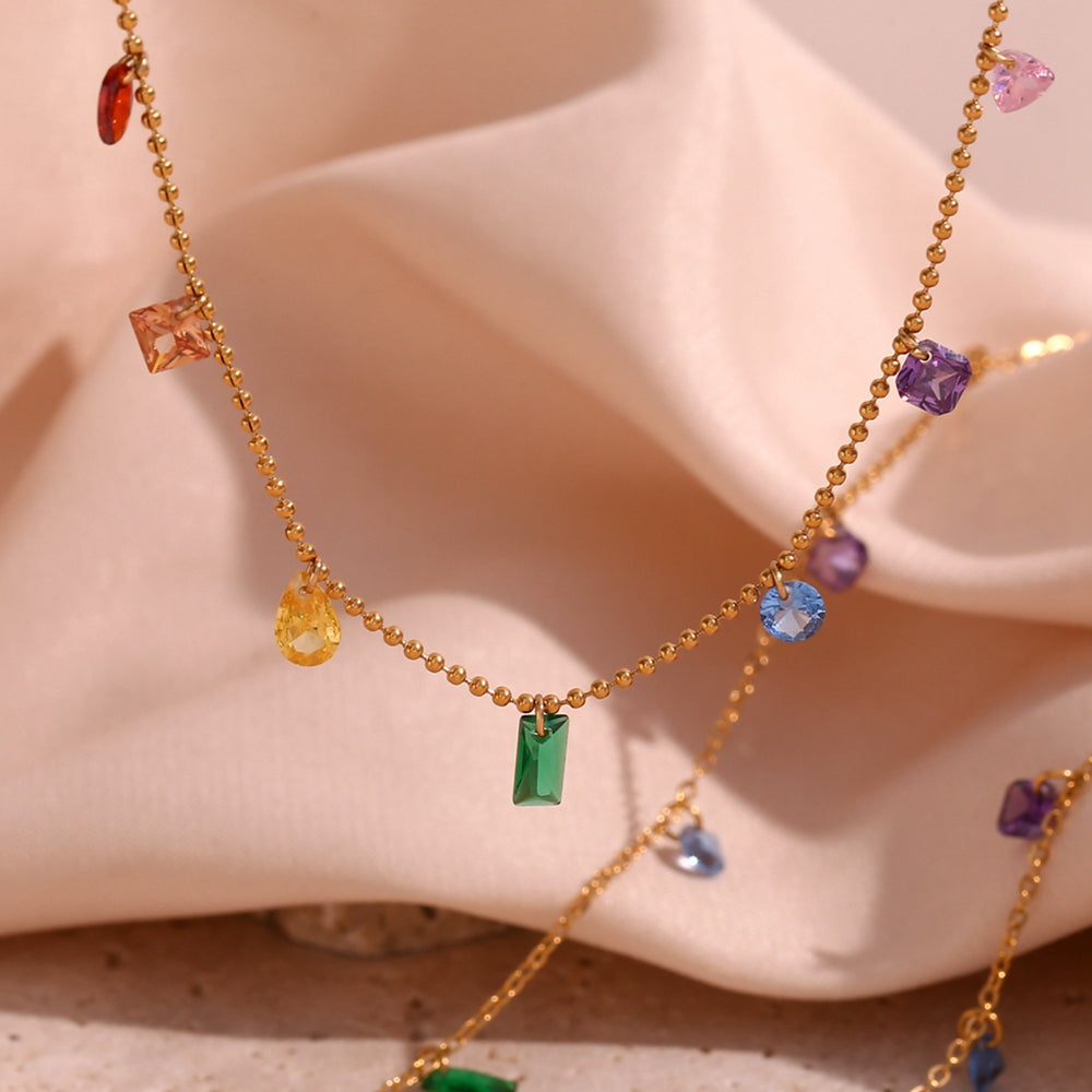 Sweet Stainless Steel Inlay Zircon Necklace, Bracelet and Anklet