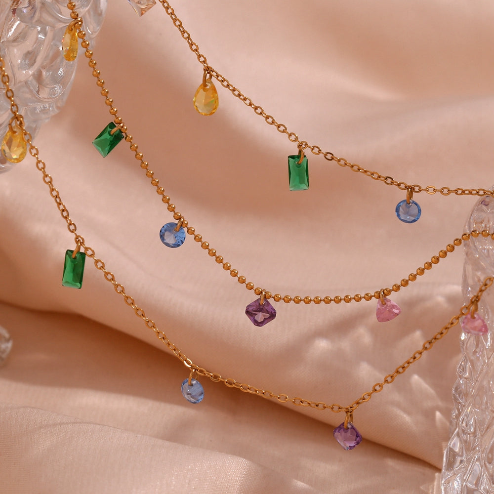 Sweet Stainless Steel Inlay Zircon Necklace, Bracelet and Anklet