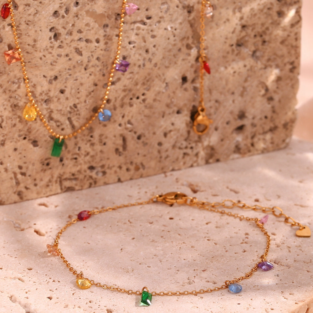 Sweet Stainless Steel Inlay Zircon Necklace, Bracelet and Anklet