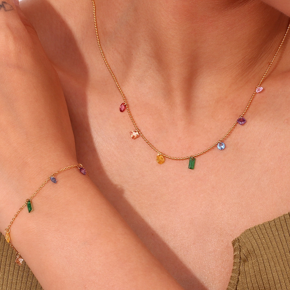 Sweet Stainless Steel Inlay Zircon Necklace, Bracelet and Anklet