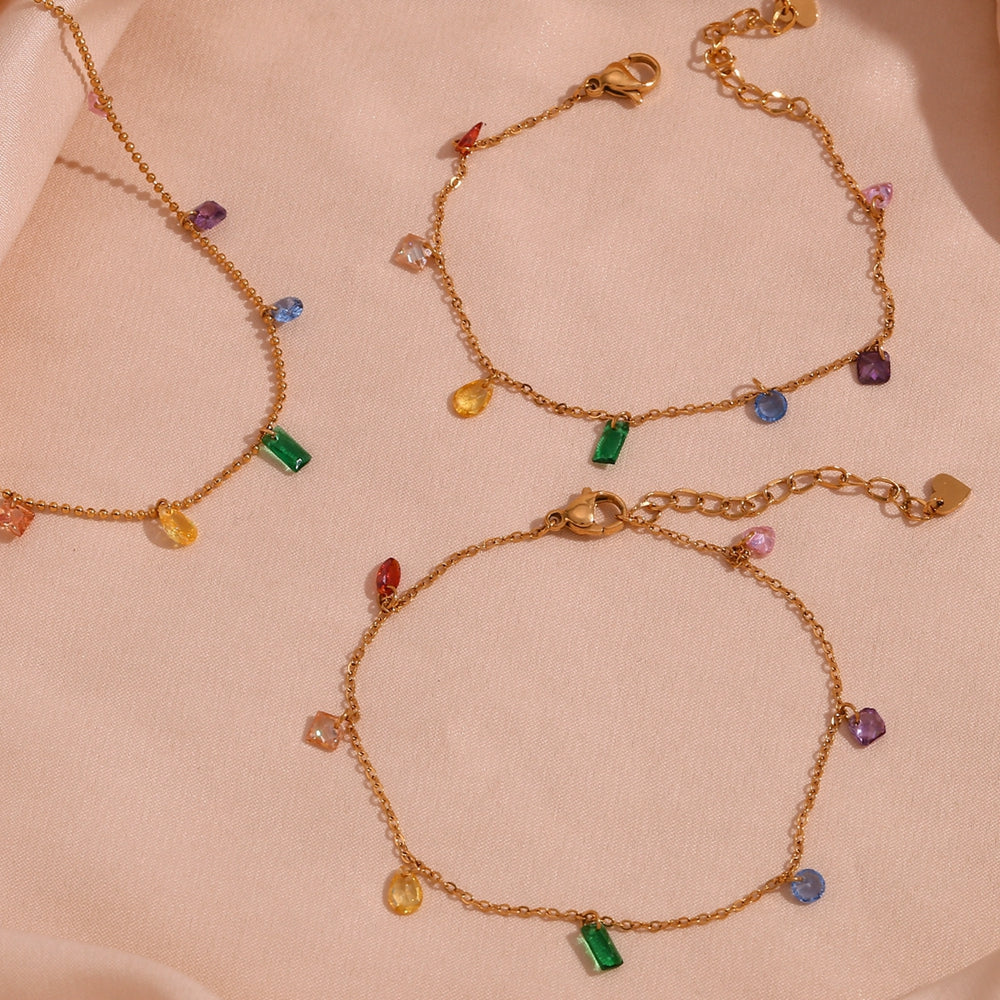 Sweet Stainless Steel Inlay Zircon Necklace, Bracelet and Anklet