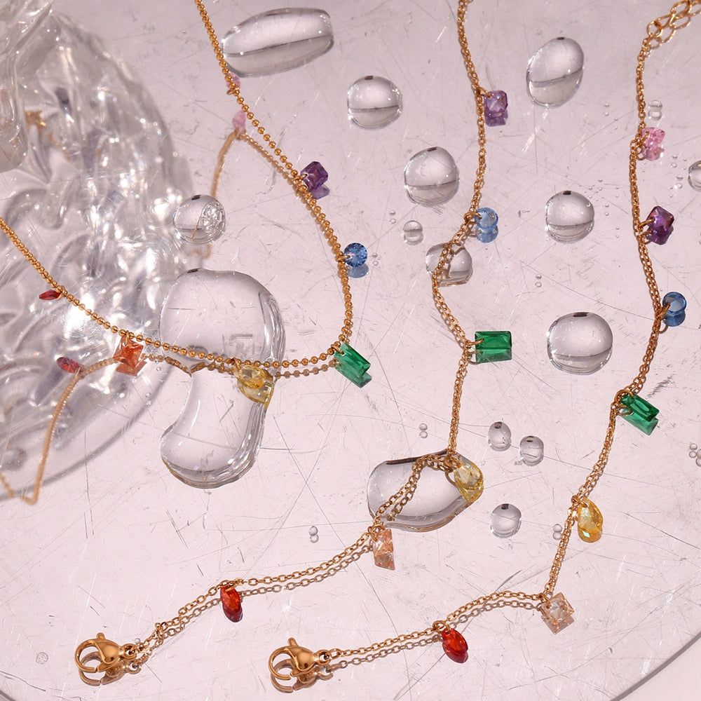 Sweet Stainless Steel Inlay Zircon Necklace, Bracelet and Anklet