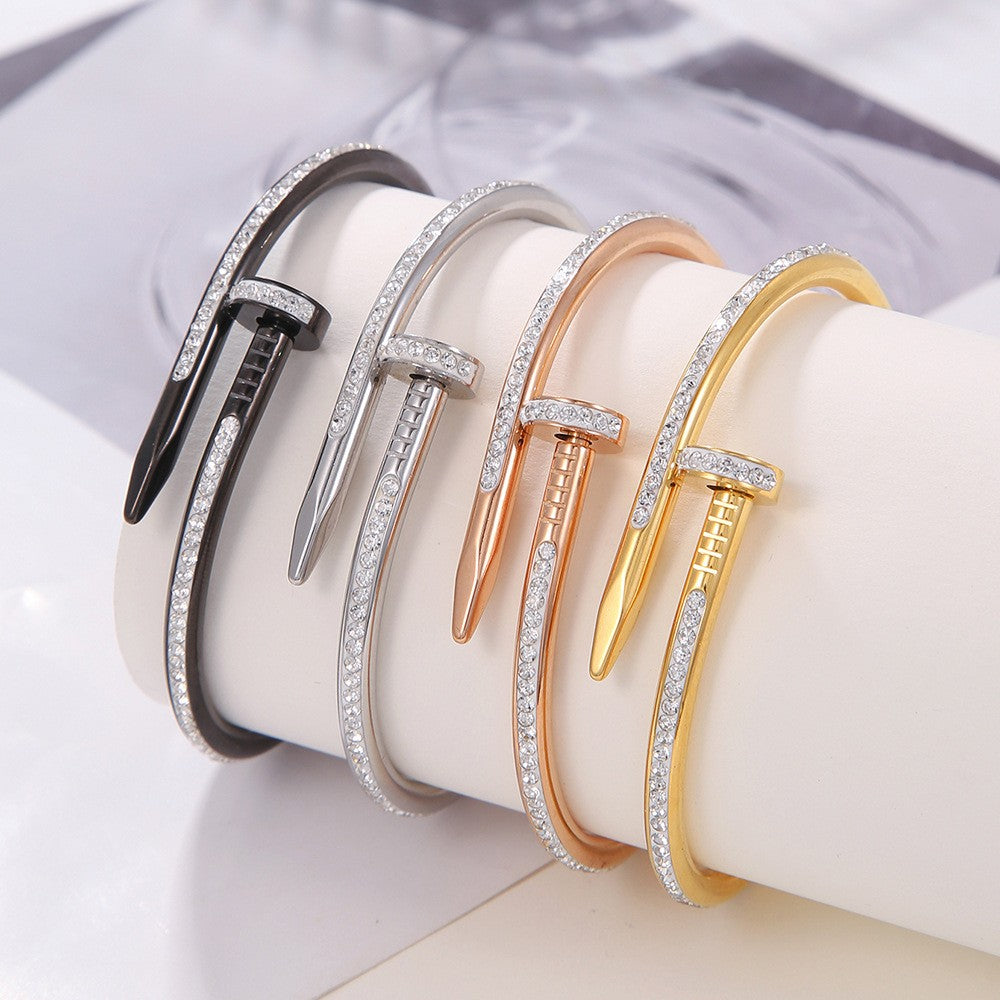 Titanium Steel Plating Inlay Zircon 18K Gold Plated Bangle