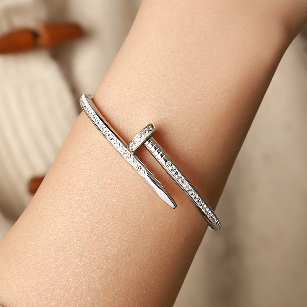 Titanium Steel Plating Inlay Zircon 18K Gold Plated Bangle
