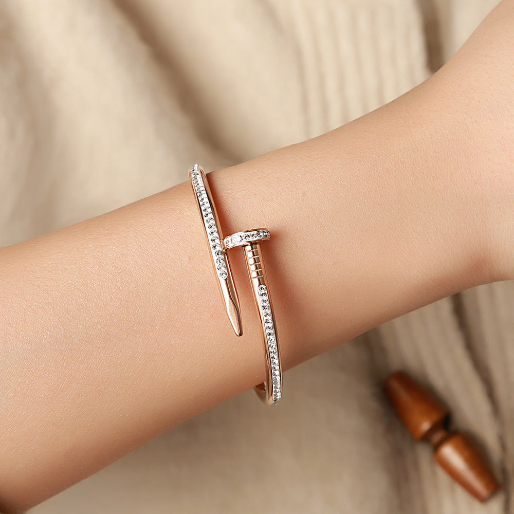 Titanium Steel Plating Inlay Zircon 18K Gold Plated Bangle
