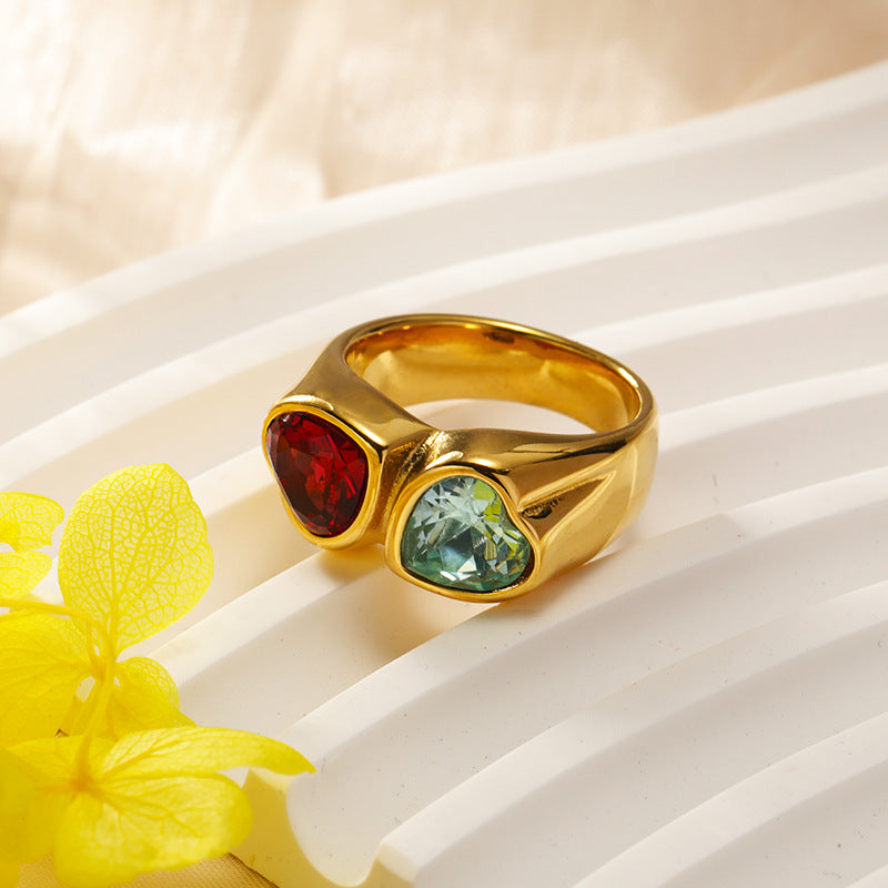 Lady Heart Shape Titanium Steel Inlay Zircon Rings