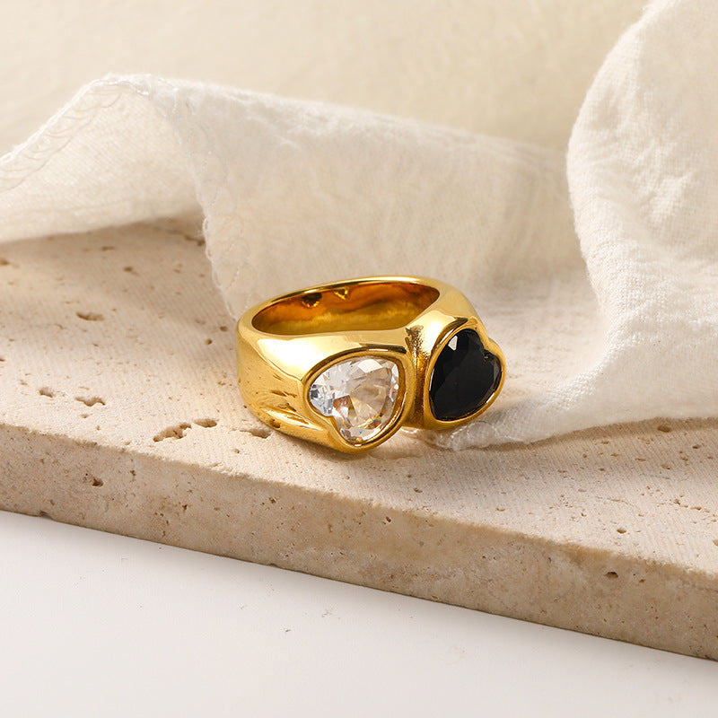 Lady Heart Shape Titanium Steel Inlay Zircon Rings