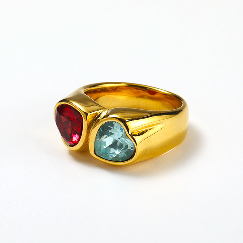 Lady Heart Shape Titanium Steel Inlay Zircon Rings