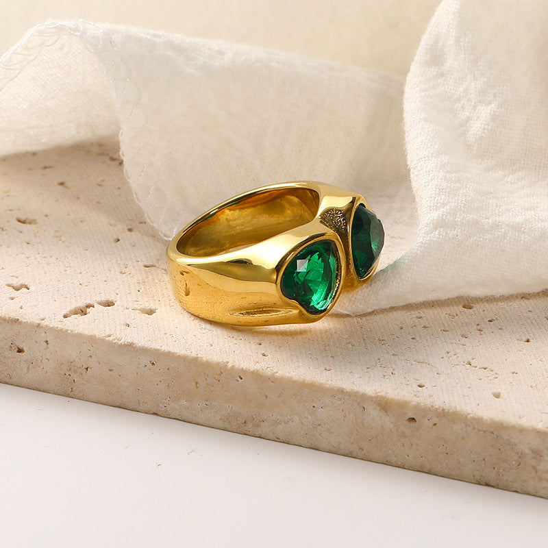 Lady Heart Shape Titanium Steel Inlay Zircon Rings