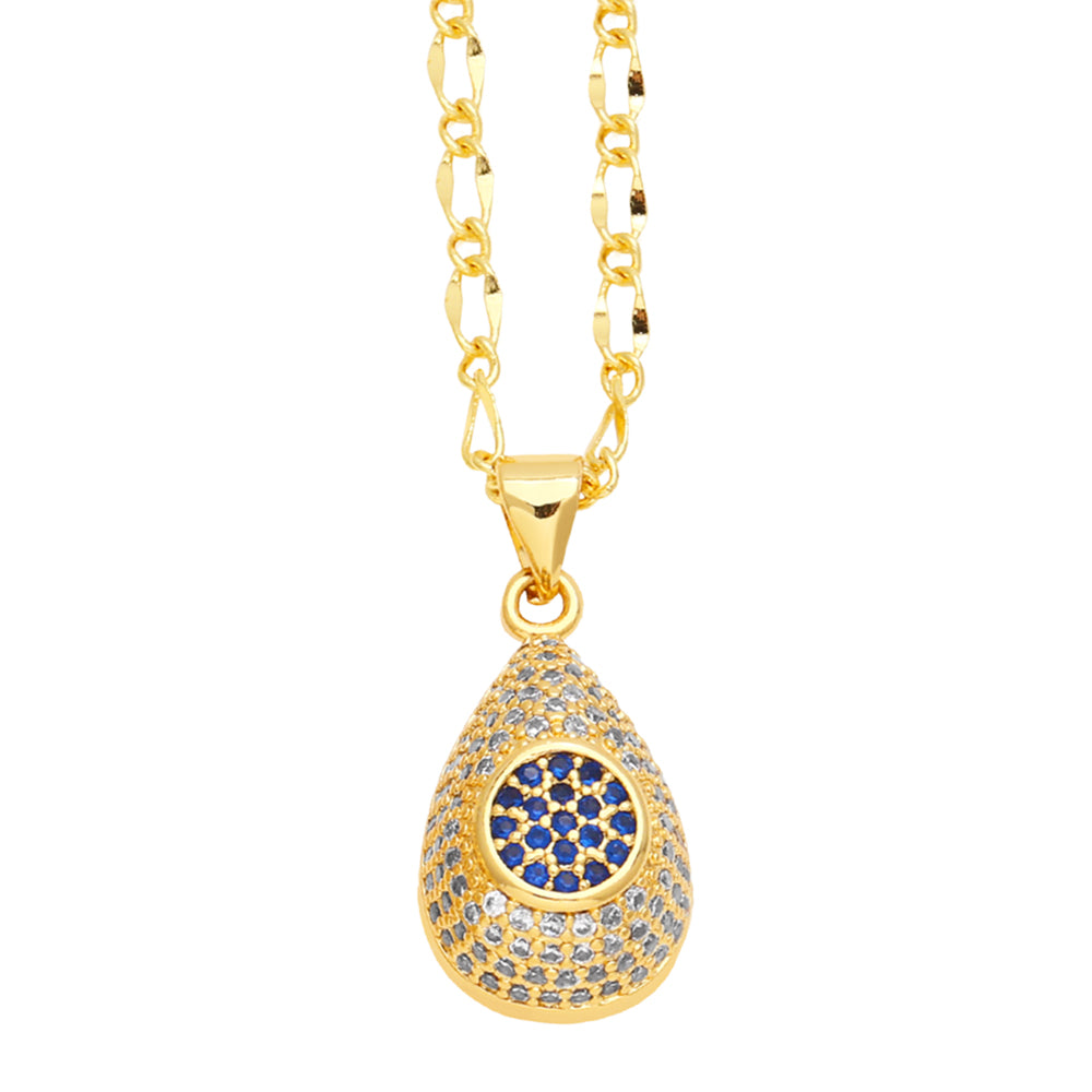 Water Droplets Stainless Steel Copper 18K Gold Plated Zircon Pendant Necklace