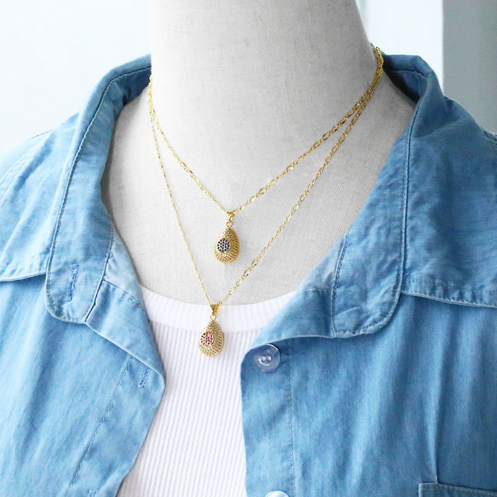 Water Droplets Stainless Steel Copper 18K Gold Plated Zircon Pendant Necklace