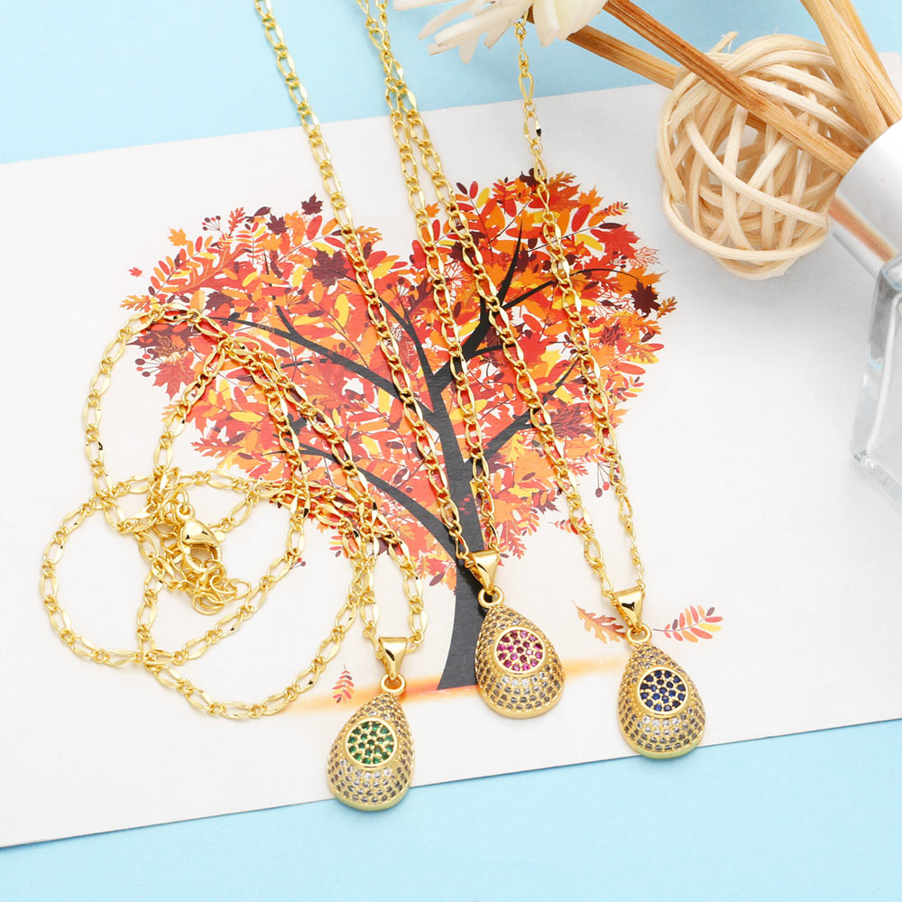 Water Droplets Stainless Steel Copper 18K Gold Plated Zircon Pendant Necklace