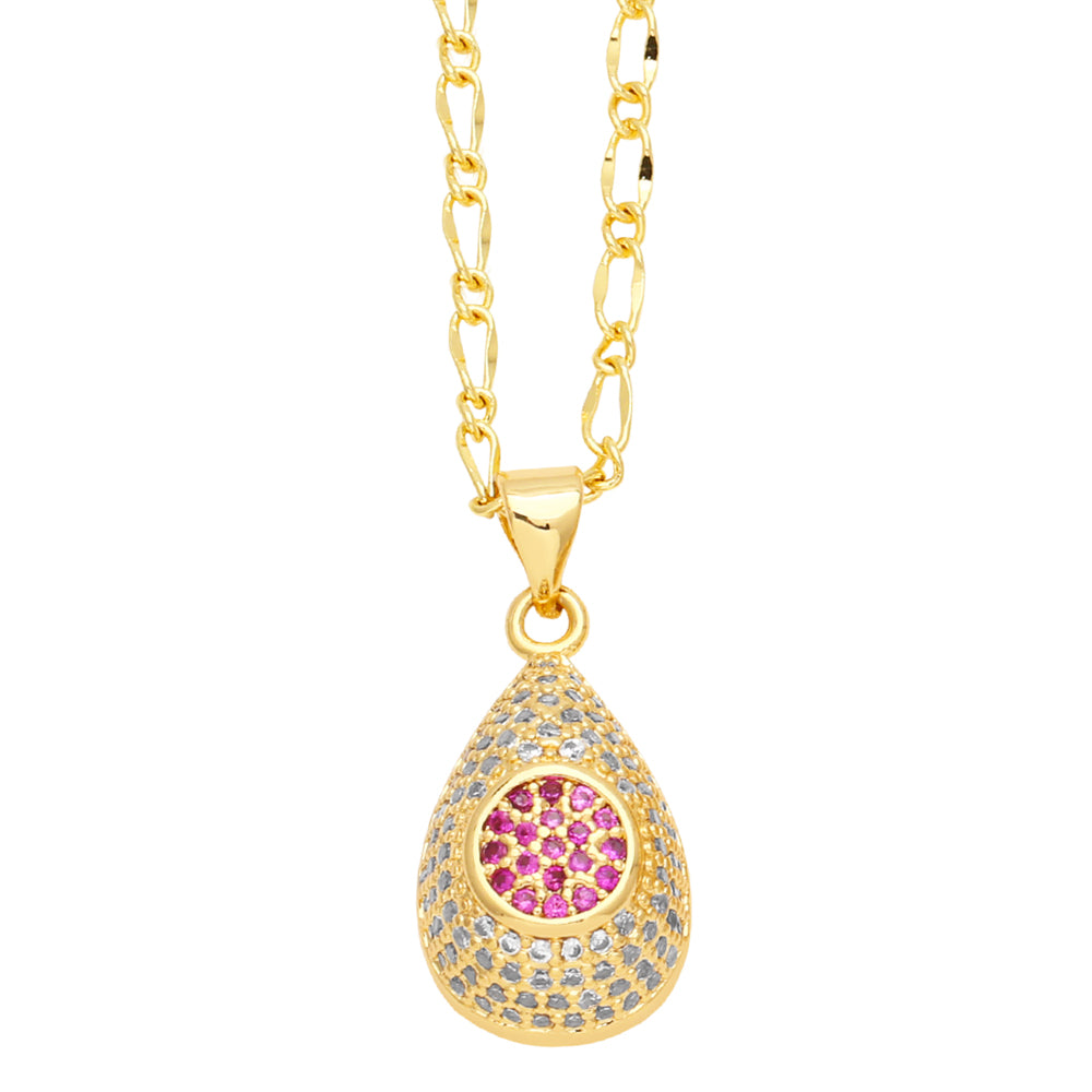 Water Droplets Stainless Steel Copper 18K Gold Plated Zircon Pendant Necklace