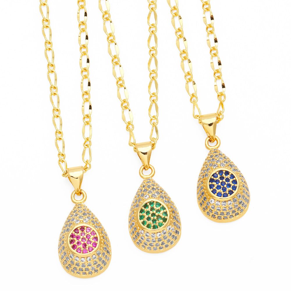 Water Droplets Stainless Steel Copper 18K Gold Plated Zircon Pendant Necklace