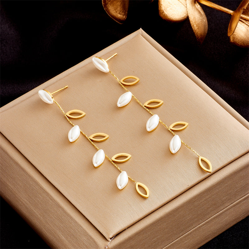 Leaf Plating Titanium Steel 18K Gold Plated Drop Earrings
