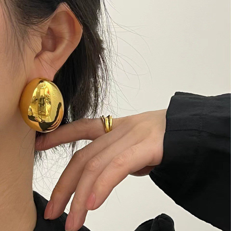 Simple Style Oval Metal Ear Studs