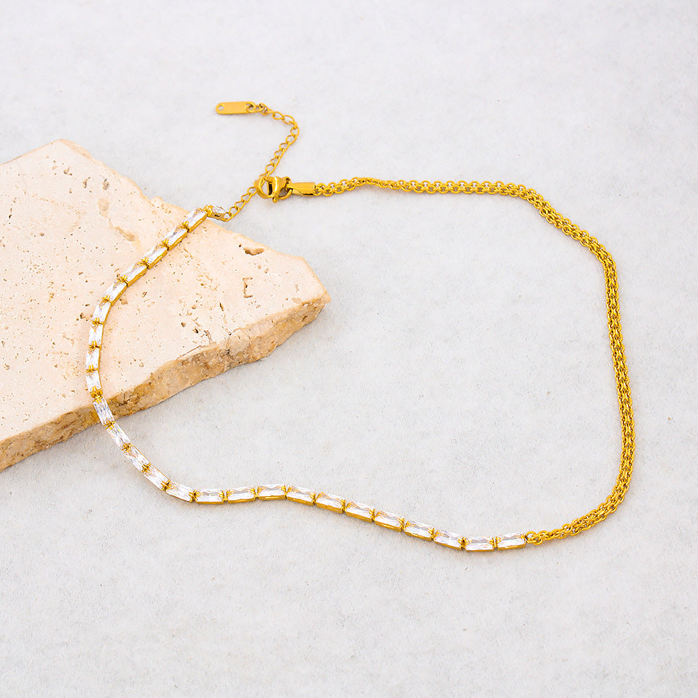 Modern Style Stainless Titanium Steel Necklace with Inlay Artificial Gemstones