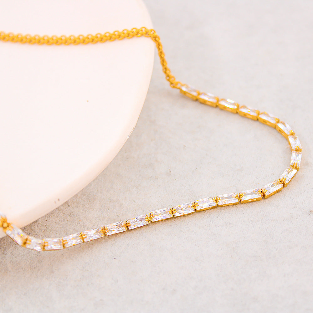 Modern Style Stainless Titanium Steel Necklace with Inlay Artificial Gemstones