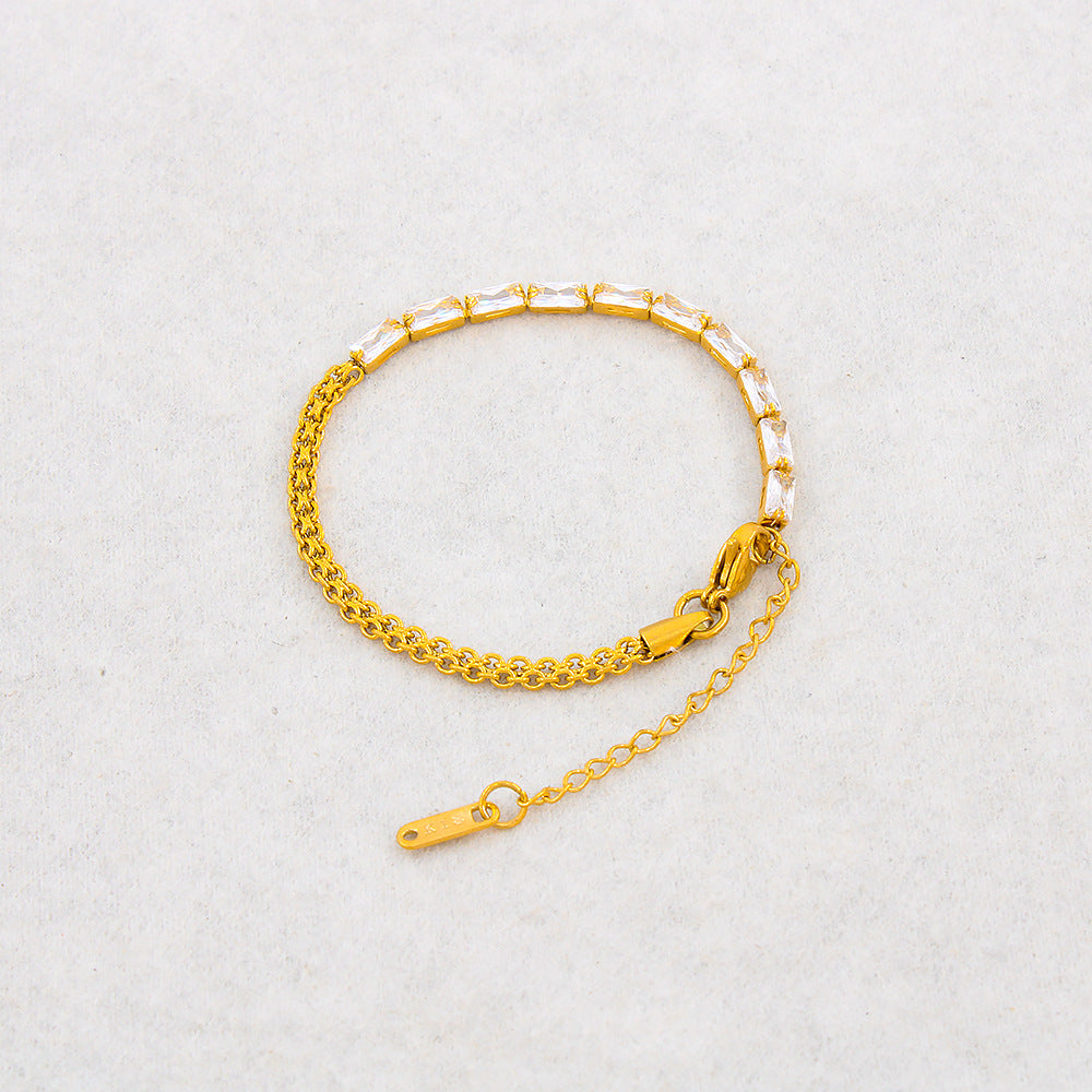 Modern Style Stainless Titanium Steel Bracelet with Inlay Artificial Gemstones