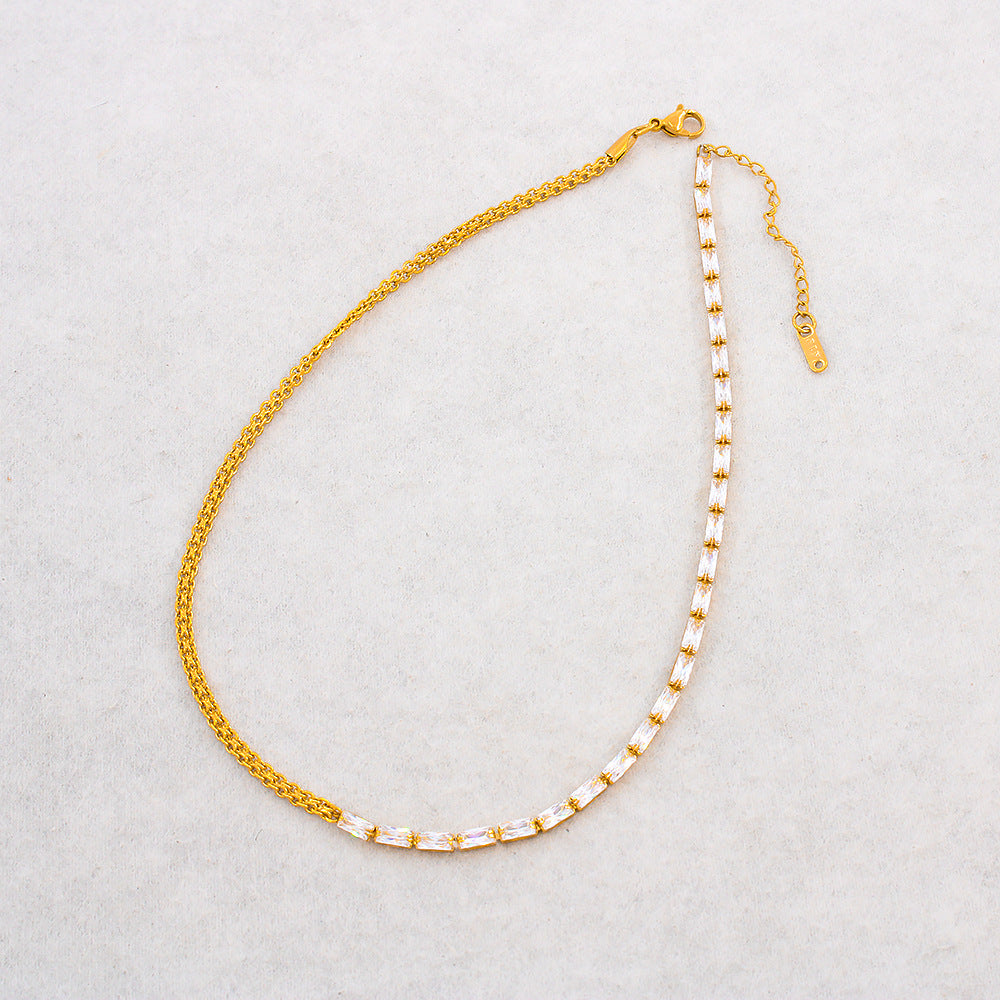 Modern Style Stainless Titanium Steel Necklace with Inlay Artificial Gemstones