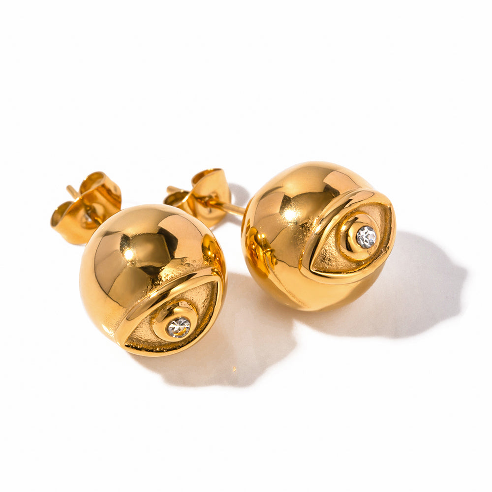 IG Style Devil'S Eye Plating Inlay Stainless Steel Rhinestones 18K Gold Plated Ear Studs