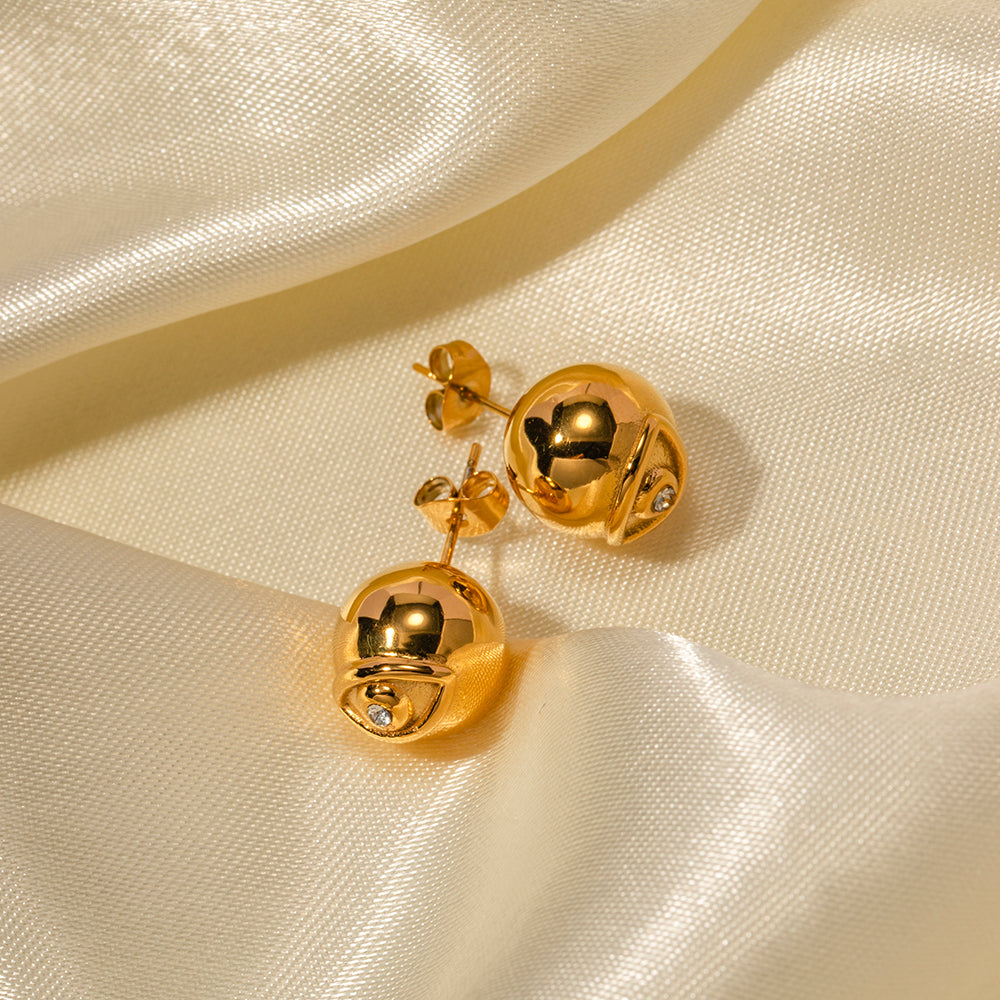 IG Style Devil'S Eye Plating Inlay Stainless Steel Rhinestones 18K Gold Plated Ear Studs