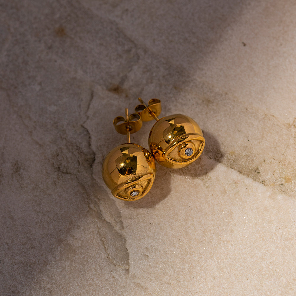 IG Style Devil'S Eye Plating Inlay Stainless Steel Rhinestones 18K Gold Plated Ear Studs