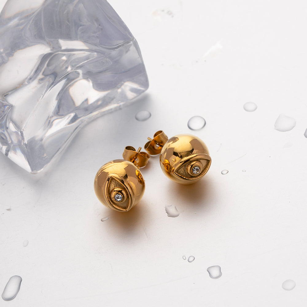 IG Style Devil'S Eye Plating Inlay Stainless Steel Rhinestones 18K Gold Plated Ear Studs