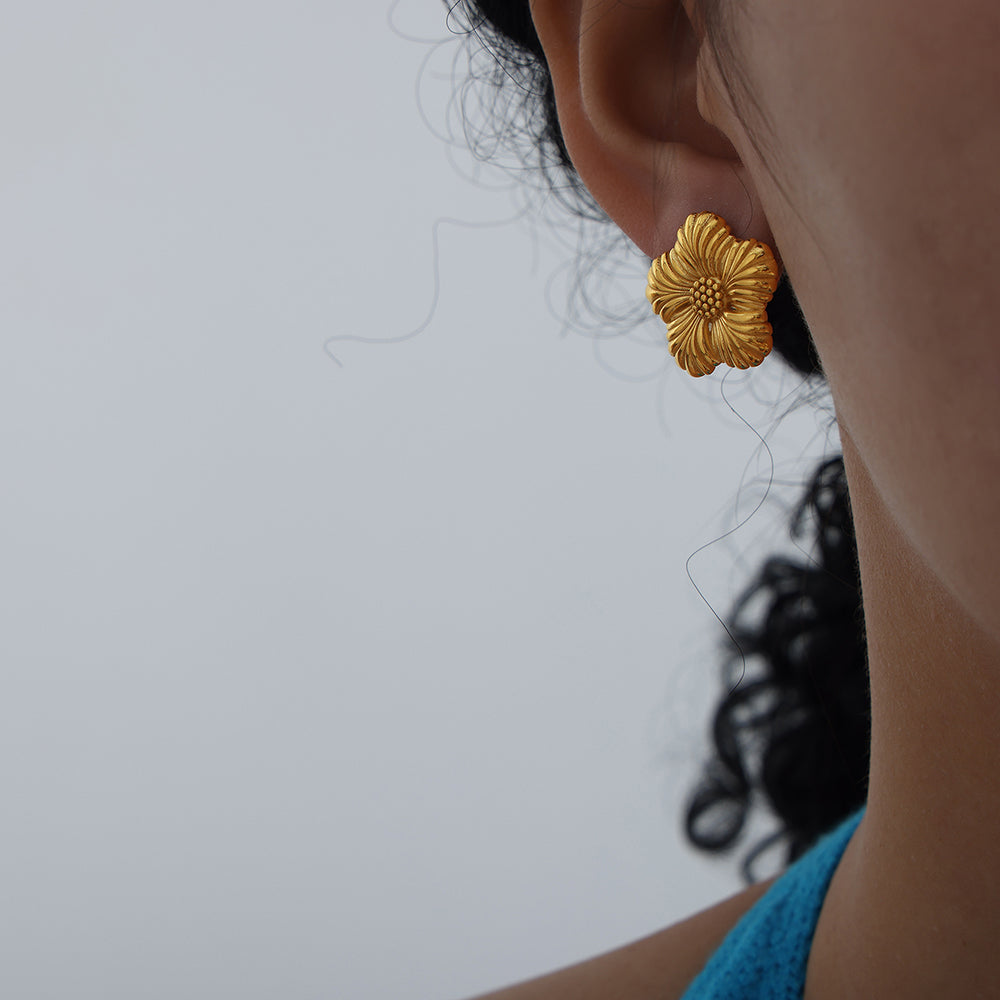 Flower Titanium Steel 18K Gold Plated Ear Studs