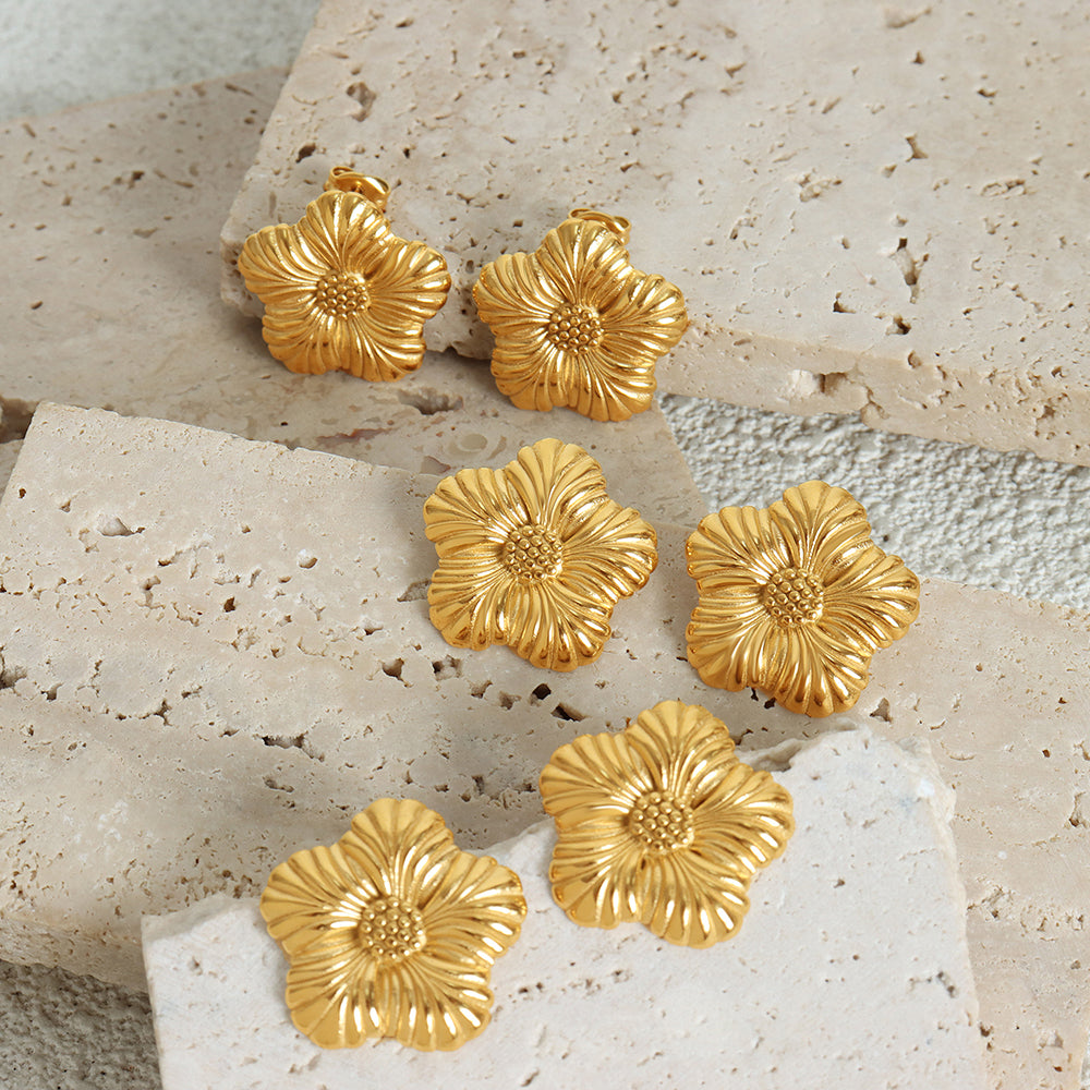 Flower Titanium Steel 18K Gold Plated Ear Studs