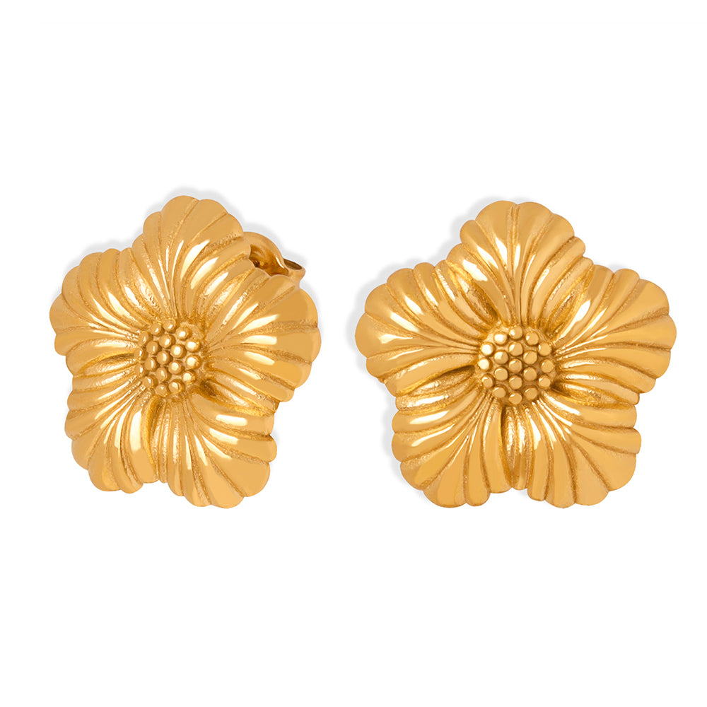 Flower Titanium Steel 18K Gold Plated Ear Studs