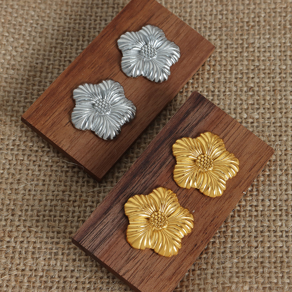 Flower Titanium Steel 18K Gold Plated Ear Studs