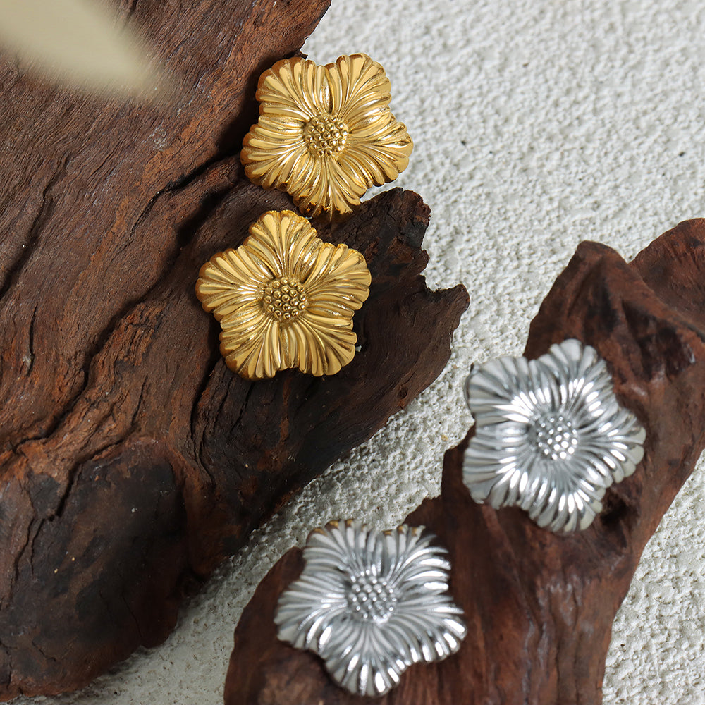 Flower Titanium Steel 18K Gold Plated Ear Studs