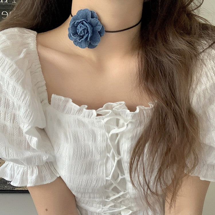 Sweet Flower Linen Women's Choker