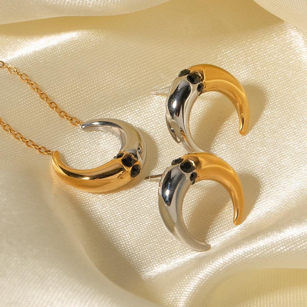 IG Style Horns Stainless Steel Plating 18K Gold Plated Earrings Necklace